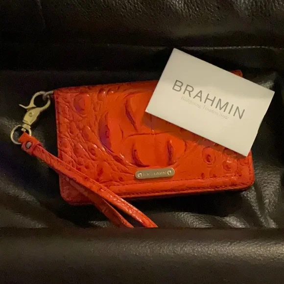 Brahmin Red-Orange Embossed Wallet/Wristlet. - Picture 3 of 14